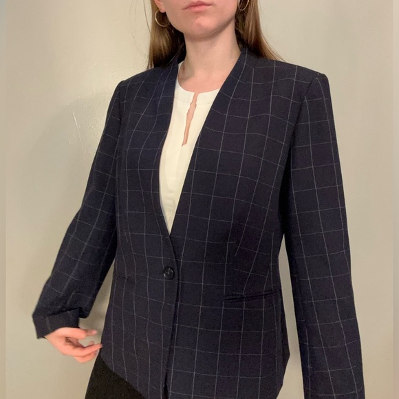 Ann Taylor Navy Checkered Blazer - Picture 2 of 8